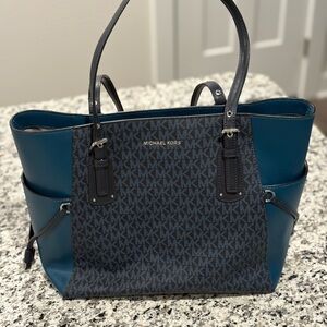 Michael Kors Blue and Black Monogram Tote